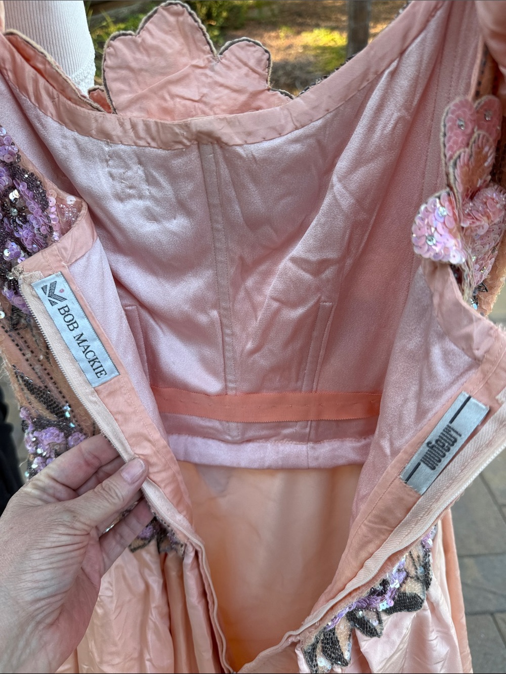 Vintage Bob Mackie I. Magnin Silk Sequined Prom Gown Peach Pink Size 2 - Picture 6 of 12